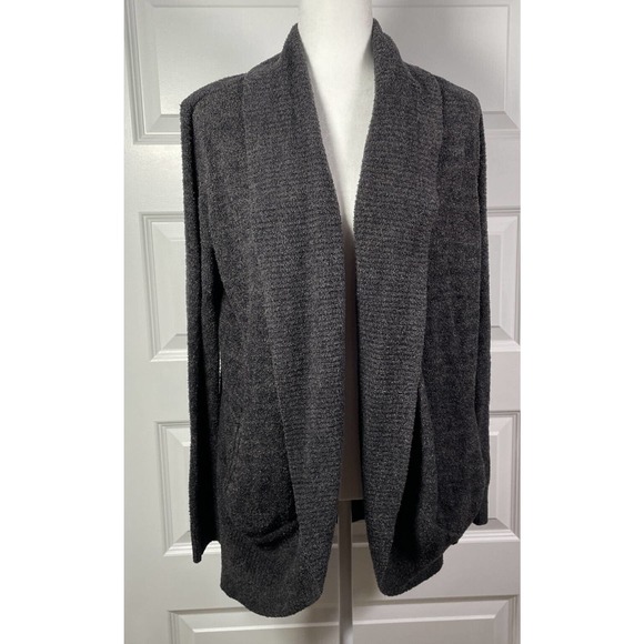 BAREFOOT DREAMS Cozychic Lite Circle Cardigan Heathered Carbon Black/ Gray L XL - Picture 2 of 9